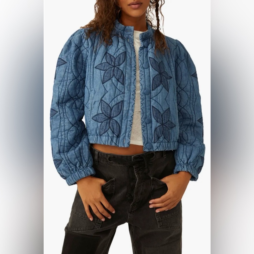 FREE PEOPLE Quinn Quilted Denim Jacket size xs